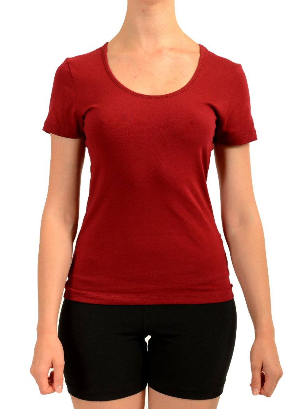 Hugo Boss Women's Burgundy Short Sleeve Crewneck Basic T-Shirt US S IT 40